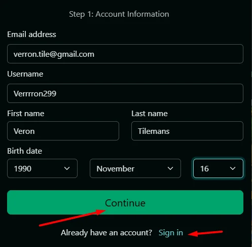 quick registration form